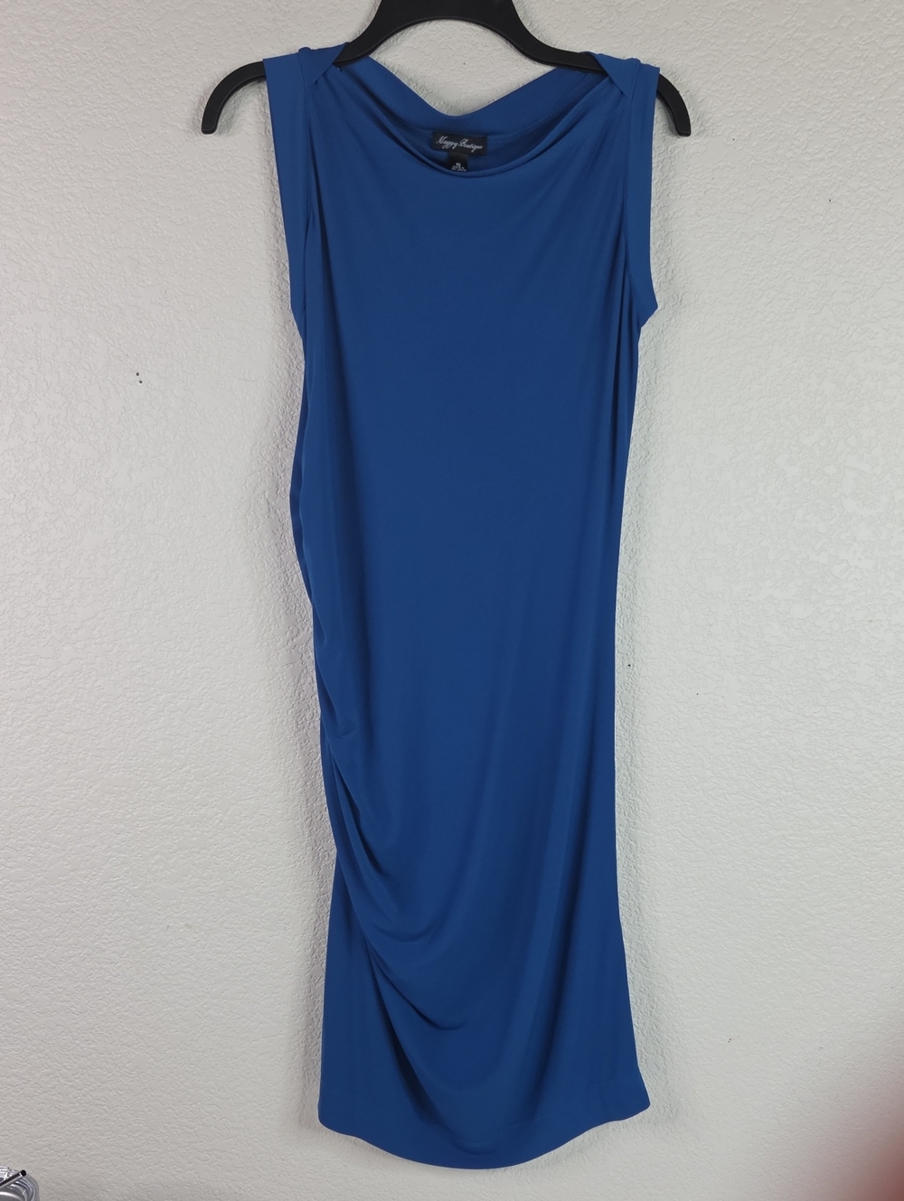 Suzi Chin for Maggy Boutique Sleeveless Cobalt Blue Midi Dress with Side Drape